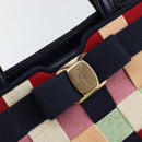 Salvatore Ferragamo Vala Hand Bag Nylon Navy Gold Auth 147506-17