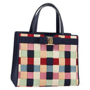 Salvatore Ferragamo Vala Hand Bag Nylon Navy Gold Auth 147506-1