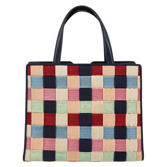 Salvatore Ferragamo Vala Hand Bag Nylon Navy Gold Auth 147506