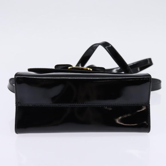 Salvatore Ferragamo Vala Hand Bag Enamel 2way Black Gold Auth 147507