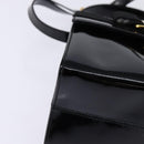Salvatore Ferragamo Vala Hand Bag Enamel 2way Black Gold Auth 147507-16