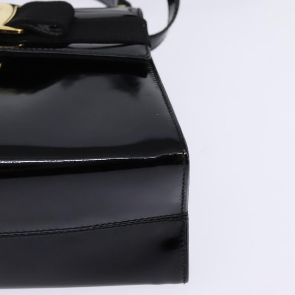 Salvatore Ferragamo Vala Hand Bag Enamel 2way Black Gold Auth 147507