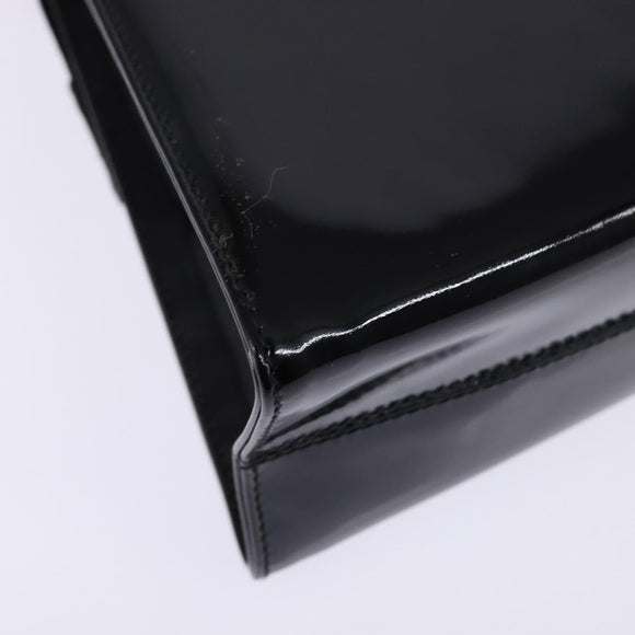 Salvatore Ferragamo Vala Hand Bag Enamel 2way Black Gold Auth 147507