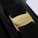 Salvatore Ferragamo Vala Hand Bag Enamel 2way Black Gold Auth 147507-19