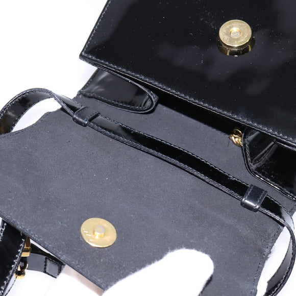 Salvatore Ferragamo Vala Hand Bag Enamel 2way Black Gold Auth 147507