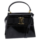 Salvatore Ferragamo Vala Hand Bag Enamel 2way Black Gold Auth 147507-1