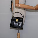 Salvatore Ferragamo Vala Hand Bag Enamel 2way Black Gold Auth 147507-23