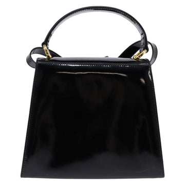 Salvatore Ferragamo Vala Hand Bag Enamel 2way Black Gold Auth 147507 - 0