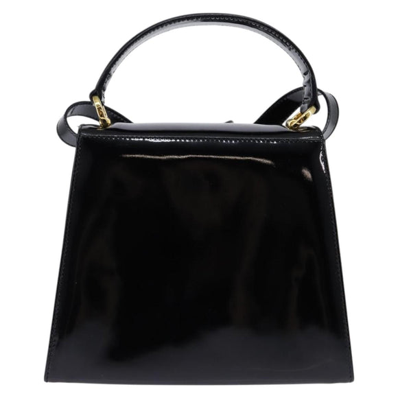 Salvatore Ferragamo Vala Hand Bag Enamel 2way Black Gold Auth 147507