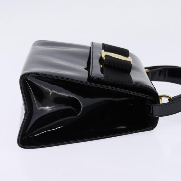 Salvatore Ferragamo Vala Hand Bag Enamel 2way Black Gold Auth 147507
