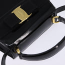Salvatore Ferragamo Vala Hand Bag Enamel 2way Black Gold Auth 147507-6