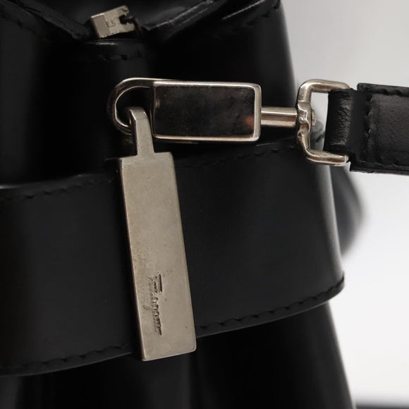 Salvatore Ferragamo Gancini Hand Bag Leather 2way Black Silver Auth 147509