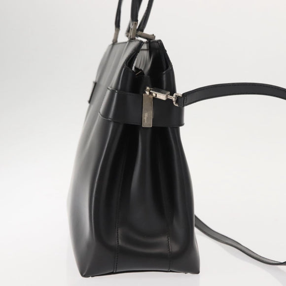 Salvatore Ferragamo Gancini Hand Bag Leather 2way Black Silver Auth 147509