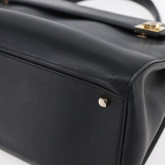 Salvatore Ferragamo Gancini Hand Bag Leather 2way Black Gold Auth 147510