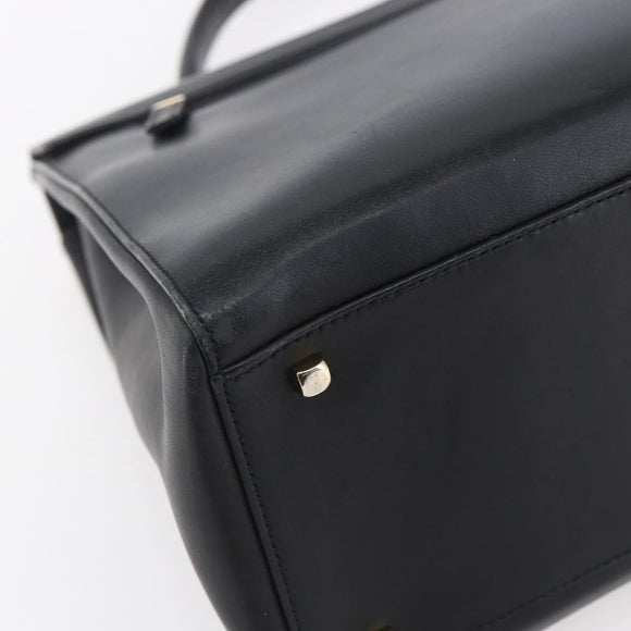 Salvatore Ferragamo Gancini Hand Bag Leather 2way Black Gold Auth 147510