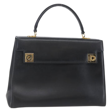 Salvatore Ferragamo Gancini Hand Bag Leather 2way Black Gold Auth 147510