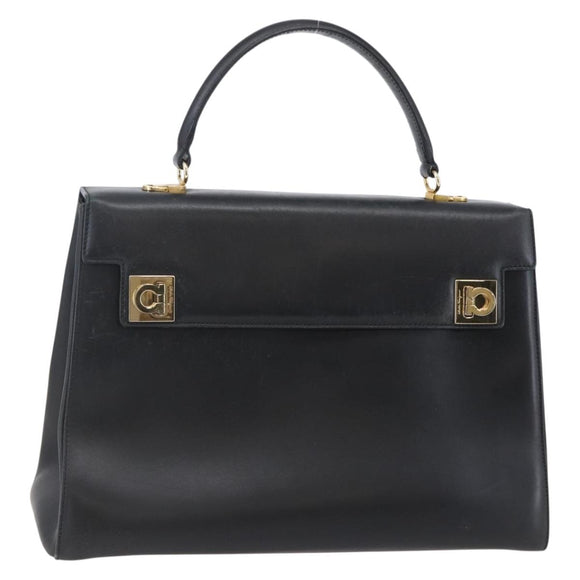 Salvatore Ferragamo Gancini Hand Bag Leather 2way Black Gold Auth 147510