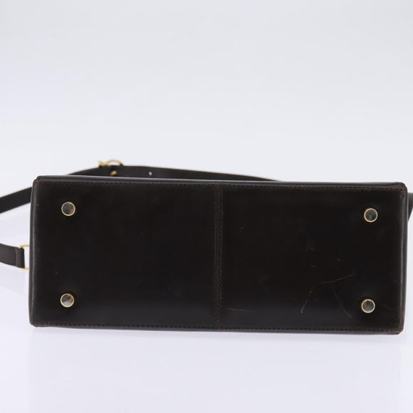 Salvatore Ferragamo Gancini Hand Bag Leather 2way Brown Gold Auth 147511