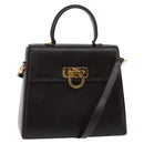 Salvatore Ferragamo Gancini Hand Bag Leather 2way Brown Gold Auth 147511-1