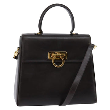 Salvatore Ferragamo Gancini Hand Bag Leather 2way Brown Gold Auth 147511