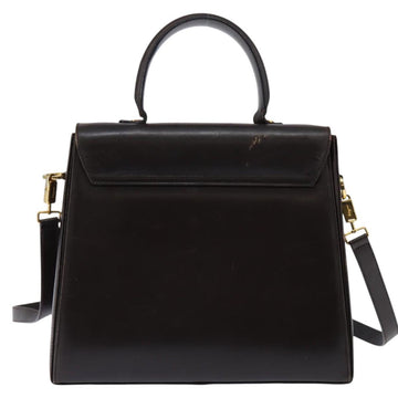 Salvatore Ferragamo Gancini Hand Bag Leather 2way Brown Gold Auth 147511 - 0