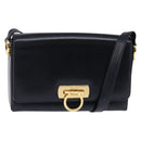 Salvatore Ferragamo Gancini Chain Shoulder Bag Leather Navy Gold Auth 147512-1