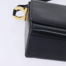 Salvatore Ferragamo Gancini Chain Shoulder Bag Leather Navy Gold Auth 147512-9