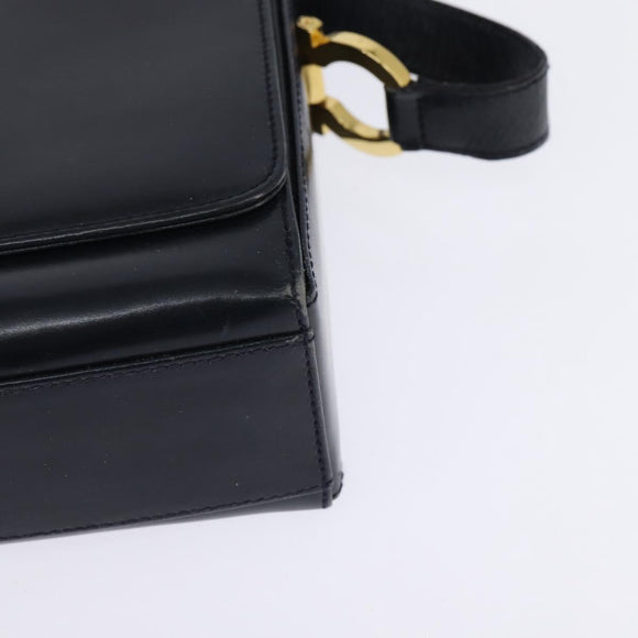 Salvatore Ferragamo Gancini Chain Shoulder Bag Leather Navy Gold Auth 147512