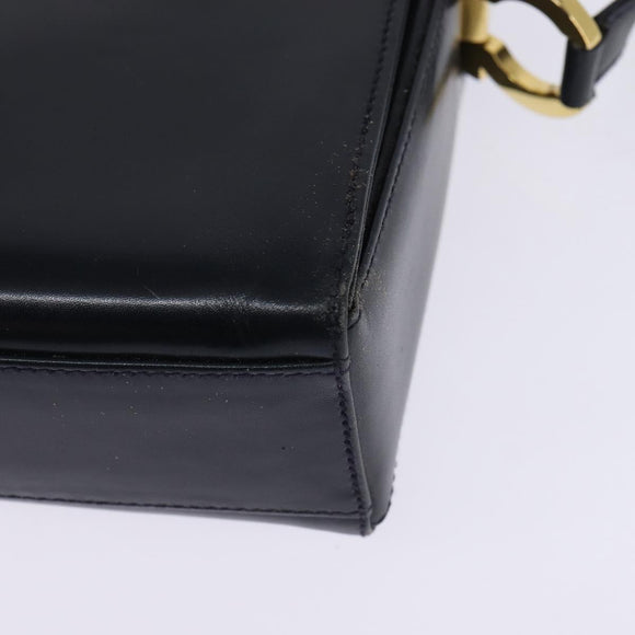 Salvatore Ferragamo Gancini Chain Shoulder Bag Leather Navy Gold Auth 147512