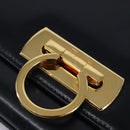 Salvatore Ferragamo Gancini Chain Shoulder Bag Leather Navy Gold Auth 147512-17