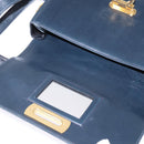 Salvatore Ferragamo Gancini Chain Shoulder Bag Leather Navy Gold Auth 147512-10