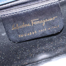 Salvatore Ferragamo Gancini Chain Shoulder Bag Leather Navy Gold Auth 147512-12