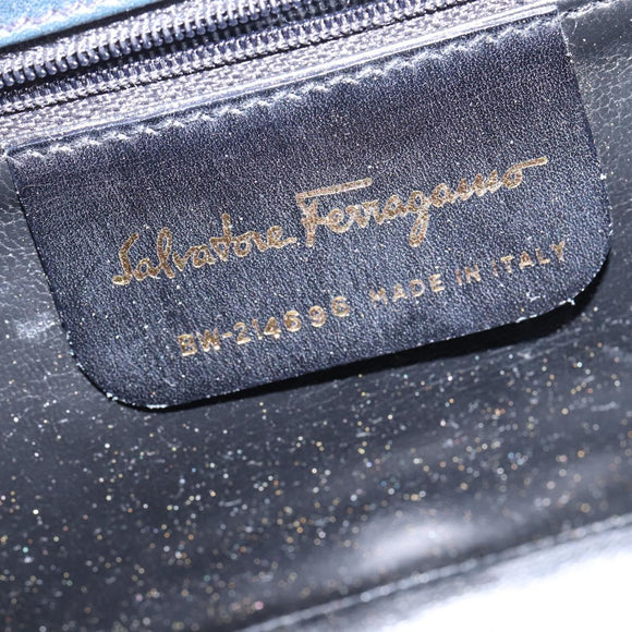 Salvatore Ferragamo Gancini Chain Shoulder Bag Leather Navy Gold Auth 147512