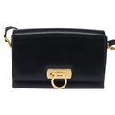 Salvatore Ferragamo Gancini Chain Shoulder Bag Leather Navy Gold Auth 147512-13