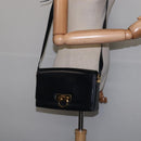 Salvatore Ferragamo Gancini Chain Shoulder Bag Leather Navy Gold Auth 147512-20