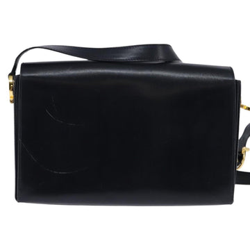 Salvatore Ferragamo Gancini Chain Shoulder Bag Leather Navy Gold Auth 147512 - 0