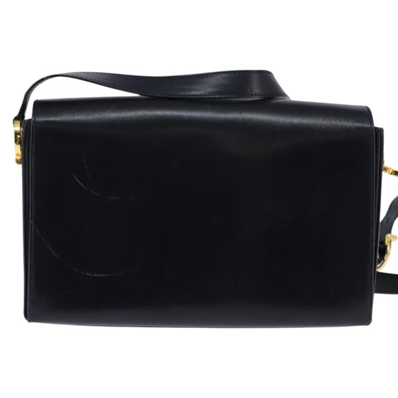 Salvatore Ferragamo Gancini Chain Shoulder Bag Leather Navy Gold Auth 147512