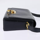 Salvatore Ferragamo Gancini Chain Shoulder Bag Leather Navy Gold Auth 147512-4