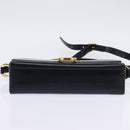 Salvatore Ferragamo Gancini Chain Shoulder Bag Leather Navy Gold Auth 147512-5