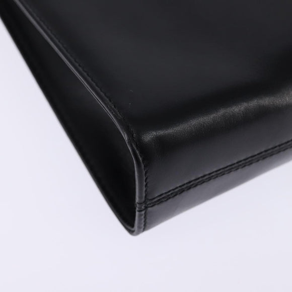 Salvatore Ferragamo Gancini Chain Hand Bag Leather Black Gold Auth 147513