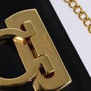 Salvatore Ferragamo Gancini Chain Hand Bag Leather Black Gold Auth 147513-10