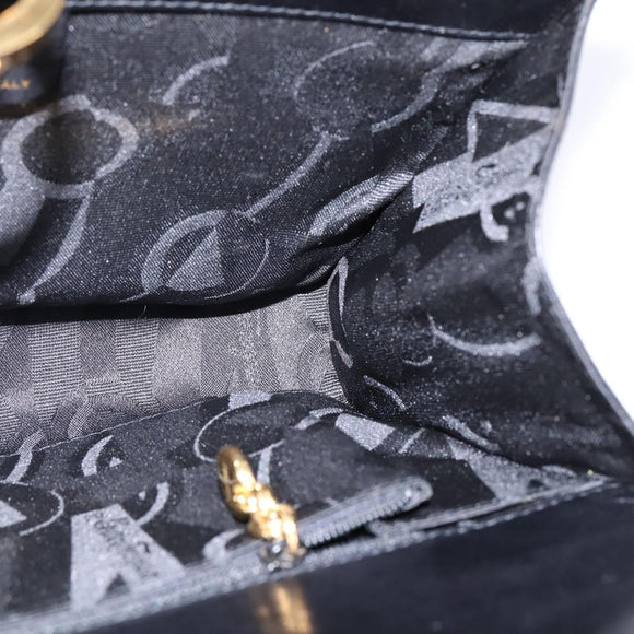 Salvatore Ferragamo Gancini Chain Hand Bag Leather Black Gold Auth 147513