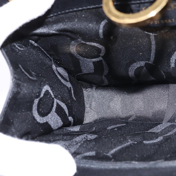 Salvatore Ferragamo Gancini Chain Hand Bag Leather Black Gold Auth 147513