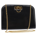 Salvatore Ferragamo Gancini Chain Hand Bag Leather Black Gold Auth 147513-1
