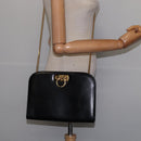 Salvatore Ferragamo Gancini Chain Hand Bag Leather Black Gold Auth 147513-20