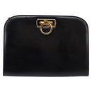 Salvatore Ferragamo Gancini Chain Hand Bag Leather Black Gold Auth 147513-13