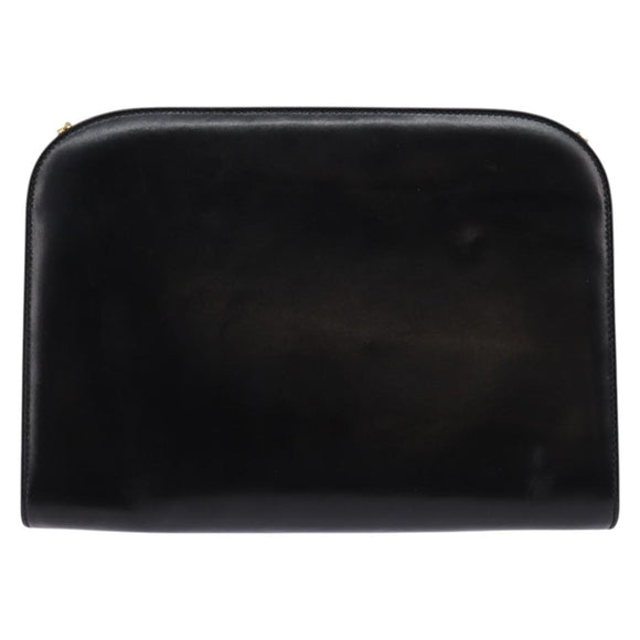 Salvatore Ferragamo Gancini Chain Hand Bag Leather Black Gold Auth 147513