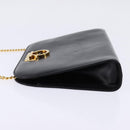 Salvatore Ferragamo Gancini Chain Hand Bag Leather Black Gold Auth 147513-3