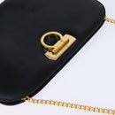 Salvatore Ferragamo Gancini Chain Hand Bag Leather Black Gold Auth 147513-6