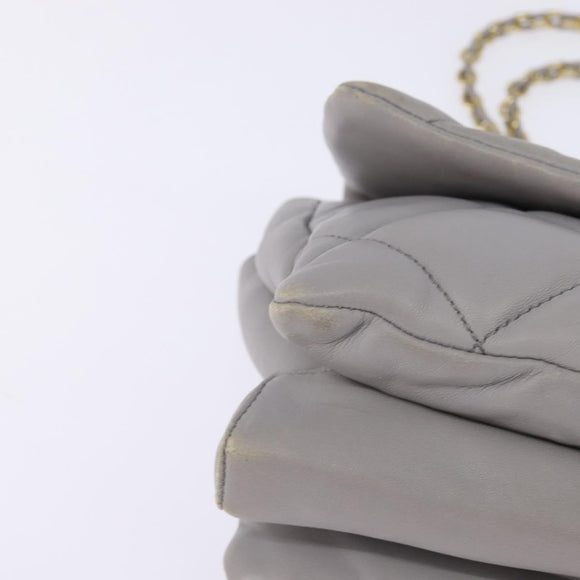 Salvatore Ferragamo Chain Vala Shoulder Bag Leather Gray Gold Auth 147515